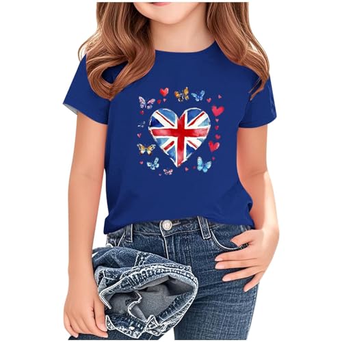 KIDSZJA Kleidung für Mädchen, Union Jack, trendiges, atmungsaktives Oberteil, Rundhalsausschnitt, weiche Baumwolle, England-Fußball-WM-Bluse, Großbritannien, kurzärmelig, britische Flagge, trendige von KIDSZJA