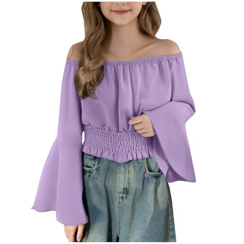 KIDSZJA Kleidung für Teenager-Mädchen, T-Shirts, Abendaktivitäten, Abenteuer, Baumwolle, Freizeitkleidung, Bluse, UK, einfarbig, elastisch, Tunika, ausgestellte Ärmel, elegantes Oberteil, schulterfrei KIDSZJA Kleidung für Teenager-Mädchen, T-Shirts, Abendaktivitäten, Abenteuer, Baumwolle, Freizeitkleidung, Bluse, UK, einfarbig, elastisch, Tunika, ausgestellte Ärmel, elegantes Oberteil, schulterfrei von KIDSZJA