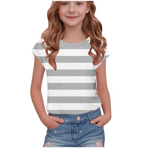 KIDSZJA Mädchen-Bluse, Flügelärmel, stilvoll, weiche Baumwollmischung, kurzärmelig, gestreiftes Oberteil, Rundhalsausschnitt, stilvoll bedruckt, Teenagerkleidung, Sommertage, Spielzeit, bequem, leicht KIDSZJA Mädchen-Bluse, Flügelärmel, stilvoll, weiche Baumwollmischung, kurzärmelig, gestreiftes Oberteil, Rundhalsausschnitt, stilvoll bedruckt, Teenagerkleidung, Sommertage, Spielzeit, bequem, leicht von KIDSZJA