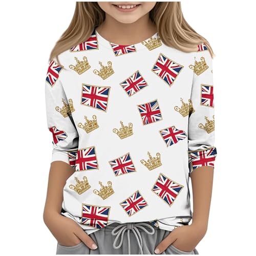 KIDSZJA Mädchen-Blusen, Konzert-Outfit, leicht, bequem, Baumwolle, Rundhalsausschnitt, 3/4-Ärmel, Teenagerkleidung, britische Flagge, Union-Jack-Oberteil, Sporttag, Sommer, Schulaktivitäten KIDSZJA Mädchen-Blusen, Konzert-Outfit, leicht, bequem, Baumwolle, Rundhalsausschnitt, 3/4-Ärmel, Teenagerkleidung, britische Flagge, Union-Jack-Oberteil, Sporttag, Sommer, Schulaktivitäten von KIDSZJA