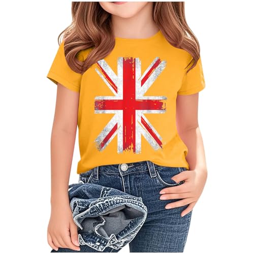 KIDSZJA Mädchen-Blusen Union Jack England T-Shirt Britische Flagge Tops Sporttag Sommer Schule Aktivitäten England Fußball Weltmeisterschaft Teen Kleidung Leicht Bequem Konzert-Ready Outfit von KIDSZJA