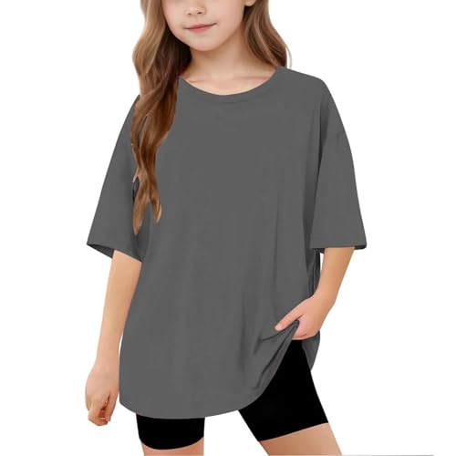 KIDSZJA Mädchen-Blusen mit Rundhalsausschnitt, konzertfertiges Outfit, Hemden, einfarbig, kurzärmelig, Teenagerkleidung, leicht, bequem, übergroß, gebogener Saum, Kinder-Top, Sport, Sommer KIDSZJA Mädchen-Blusen mit Rundhalsausschnitt, konzertfertiges Outfit, Hemden, einfarbig, kurzärmelig, Teenagerkleidung, leicht, bequem, übergroß, gebogener Saum, Kinder-Top, Sport, Sommer von KIDSZJA