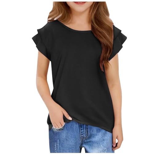 KIDSZJA Mädchen-Blusen mit Rundhalsausschnitt, langärmlig, Rüschenärmel, kurzärmelig, Kleidung für Teenager, lässig, bequem, Sommer, dehnbar, für den Alltag, Spielen, weich, leicht KIDSZJA Mädchen-Blusen mit Rundhalsausschnitt, langärmlig, Rüschenärmel, kurzärmelig, Kleidung für Teenager, lässig, bequem, Sommer, dehnbar, für den Alltag, Spielen, weich, leicht von KIDSZJA