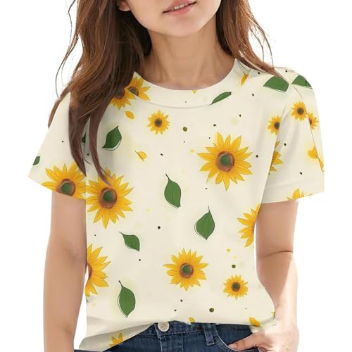 KIDSZJA Mädchen-Hemd, Rundhalsausschnitt, kurzärmelig, Kinder-Top, Schulpartys, Wochenendausflüge, einfach zu kombinieren, Sonnenblumen-Druck, coole Bluse, Basic-Tunika, modisch, weich, ultimativer KIDSZJA Mädchen-Hemd, Rundhalsausschnitt, kurzärmelig, Kinder-Top, Schulpartys, Wochenendausflüge, einfach zu kombinieren, Sonnenblumen-Druck, coole Bluse, Basic-Tunika, modisch, weich, ultimativer von KIDSZJA