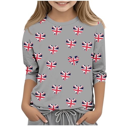 KIDSZJA Mädchen-Hemd, Sommer, Rundhalsausschnitt, Union Jack, Oberteil für Teenager, britische Flagge, Kleiderschrank, Blusen, 3/4-Ärmel, Schulanfang, Strandurlaub und Familienausflüge, 4 Jahre KIDSZJA Mädchen-Hemd, Sommer, Rundhalsausschnitt, Union Jack, Oberteil für Teenager, britische Flagge, Kleiderschrank, Blusen, 3/4-Ärmel, Schulanfang, Strandurlaub und Familienausflüge, 4 Jahre von KIDSZJA
