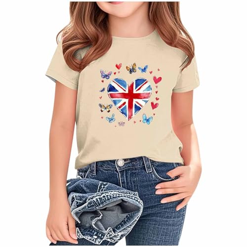 KIDSZJA Mädchen-Hemden, England, Fußball, Weltmeisterschaft, weiche Baumwolle, Blusen im Vereinigten Königreich, eleganter Rundhalsausschnitt, britische Flagge, trendig, atmungsaktiv, kurzärmelig von KIDSZJA