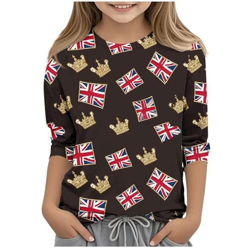 KIDSZJA Mädchen-Hemden, Union-Jack-Motiv, leicht, bequem, Konzert-Outfit, 3/4-Ärmel, Tops für Teenager, Rundhalsausschnitt, britische Flagge, Kinderkleidung, Sporttag, Sommer, Schulaktivitäten KIDSZJA Mädchen-Hemden, Union-Jack-Motiv, leicht, bequem, Konzert-Outfit, 3/4-Ärmel, Tops für Teenager, Rundhalsausschnitt, britische Flagge, Kinderkleidung, Sporttag, Sommer, Schulaktivitäten von KIDSZJA