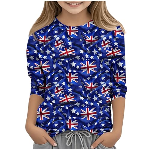 KIDSZJA Mädchen-Oberteil, bequem, empfindliche Haut, Union Jack-Blusen, 3/4-Ärmel, lockere Passform, schnelltrocknend, britische Flagge, Rundhalsausschnitt, T-Shirt, Spieltermine, Sommer, Camping KIDSZJA Mädchen-Oberteil, bequem, empfindliche Haut, Union Jack-Blusen, 3/4-Ärmel, lockere Passform, schnelltrocknend, britische Flagge, Rundhalsausschnitt, T-Shirt, Spieltermine, Sommer, Camping von KIDSZJA
