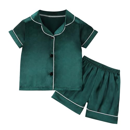 KIDSZJA Mädchen-Schlafanzug, zweiteilig, Loungewear, Button-Down-Shirts und Shorts mit weitem Bein, Satin, Sommer-Pyjama, gestreift, einfarbig, Seide, Schlafanzug-Set, Nachtwäsche, Hauskleidung, 2025 KIDSZJA Mädchen-Schlafanzug, zweiteilig, Loungewear, Button-Down-Shirts und Shorts mit weitem Bein, Satin, Sommer-Pyjama, gestreift, einfarbig, Seide, Schlafanzug-Set, Nachtwäsche, Hauskleidung, 2025 von KIDSZJA