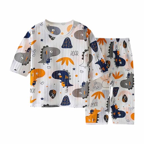KIDSZJA Mädchen-Schlafanzug-Set, 3/4-Ärmel, Hemden und Hosen, 2-teiliges Outfit, bequeme, dünne Kleidung, Pyjama, Loungewear, britischer kleiner Dinosaurier, adrette, niedliche Nachtwäsche von KIDSZJA