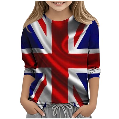 KIDSZJA Mädchen-Shirt, 3/4-Ärmel, England-Fußball-WM-Blusen, britische Flagge, modisch, weich, ultimativer Komfort, Kleidung, britische Flagge, Rundhalsausschnitt, einfach zu kombinieren, Schulpartys KIDSZJA Mädchen-Shirt, 3/4-Ärmel, England-Fußball-WM-Blusen, britische Flagge, modisch, weich, ultimativer Komfort, Kleidung, britische Flagge, Rundhalsausschnitt, einfach zu kombinieren, Schulpartys von KIDSZJA