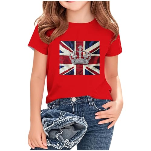 KIDSZJA Mädchen-T-Shirt, bequem, weich, Union Jack, niedliche Kleidung, Rundhalsausschnitt, trendige Streetwear, britische Flagge, Oberteil, kurzärmelig, England, Fußball, Weltmeisterschaft, Bluse KIDSZJA Mädchen-T-Shirt, bequem, weich, Union Jack, niedliche Kleidung, Rundhalsausschnitt, trendige Streetwear, britische Flagge, Oberteil, kurzärmelig, England, Fußball, Weltmeisterschaft, Bluse von KIDSZJA