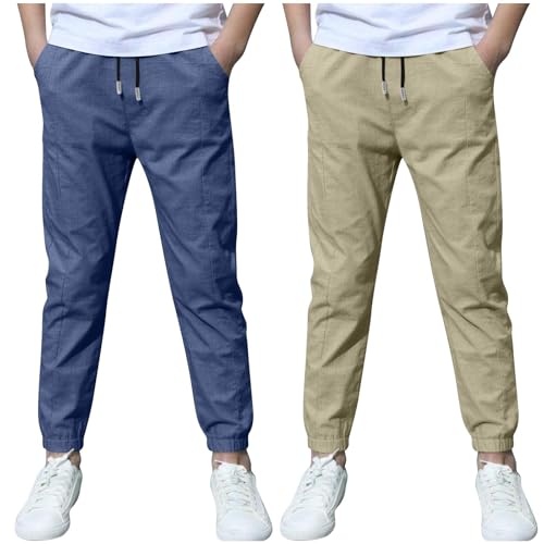 KIDSZJA My Orders Kinder-Hose für Jungen, bequeme Jogginghose mit Kordelzug, hohe Taille, Bündchen an den Knöcheln, 2 Stück, Baumwoll-Leinen-Jogginghose, weiches Jersey, Lounge, Sommer, Schule KIDSZJA My Orders Kinder-Hose für Jungen, bequeme Jogginghose mit Kordelzug, hohe Taille, Bündchen an den Knöcheln, 2 Stück, Baumwoll-Leinen-Jogginghose, weiches Jersey, Lounge, Sommer, Schule von KIDSZJA