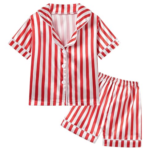 KIDSZJA My Orders Kurzer Schlafanzug für Mädchen, gestreift, einfarbig, Button-Down-Shirts und Shorts mit weitem Bein, Satin, zweiteilig, Loungewear, Seiden-Pyjama, Lounge-Outfit, Heimkleidung, 2025 KIDSZJA My Orders Kurzer Schlafanzug für Mädchen, gestreift, einfarbig, Button-Down-Shirts und Shorts mit weitem Bein, Satin, zweiteilig, Loungewear, Seiden-Pyjama, Lounge-Outfit, Heimkleidung, 2025 von KIDSZJA