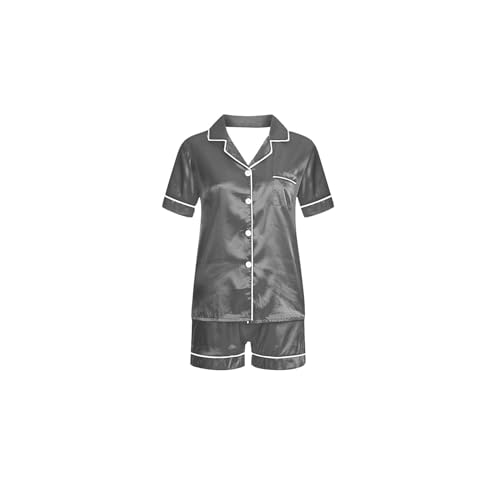 KIDSZJA My Orders Mädchen-Schlafanzug für Kinder, Jungen, 2-teiliges Loungewear-Set mit Knopfleiste und Shorts mit weitem Bein, Satin, gestreift, einfarbig, Seide, Pyjama-Set, Lounge-Outfit KIDSZJA My Orders Mädchen-Schlafanzug für Kinder, Jungen, 2-teiliges Loungewear-Set mit Knopfleiste und Shorts mit weitem Bein, Satin, gestreift, einfarbig, Seide, Pyjama-Set, Lounge-Outfit von KIDSZJA