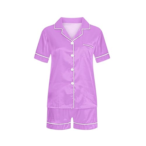 KIDSZJA My Orders Mädchen-Schlafanzug für Kinder, gestreift, einfarbig, Button-Down-Shirts und Shorts mit weitem Bein, Seiden-Pyjama-Set, zweiteilig, Loungewear, Satin-Schlafanzug, Nachtwäsche KIDSZJA My Orders Mädchen-Schlafanzug für Kinder, gestreift, einfarbig, Button-Down-Shirts und Shorts mit weitem Bein, Seiden-Pyjama-Set, zweiteilig, Loungewear, Satin-Schlafanzug, Nachtwäsche von KIDSZJA