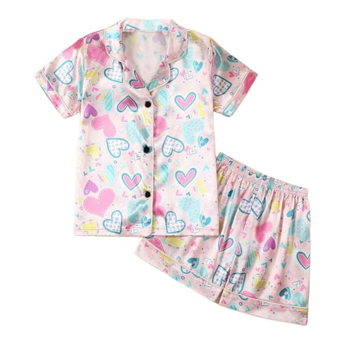 KIDSZJA My Orders Schlafanzug für Kinder und Mädchen, 2-teilig, Loungewear, gestreift, einfarbig, Satin, kurze Pjs, Button-Down-Shirts und Shorts mit weitem Bein, Seiden-Pyjama, Sommerparty KIDSZJA My Orders Schlafanzug für Kinder und Mädchen, 2-teilig, Loungewear, gestreift, einfarbig, Satin, kurze Pjs, Button-Down-Shirts und Shorts mit weitem Bein, Seiden-Pyjama, Sommerparty von KIDSZJA