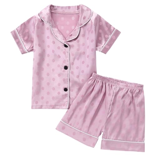 KIDSZJA My Orders Schlafanzug für Mädchen und Kinder, 2-teilig, Loungewear, gestreift, einfarbig, Satin, kurze Pjs, Button-Down-Shirts und Shorts mit weitem Bein, Seiden-Pyjama, Sommerparty KIDSZJA My Orders Schlafanzug für Mädchen und Kinder, 2-teilig, Loungewear, gestreift, einfarbig, Satin, kurze Pjs, Button-Down-Shirts und Shorts mit weitem Bein, Seiden-Pyjama, Sommerparty von KIDSZJA