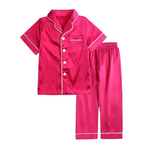 KIDSZJA My Orders Sommer-Pyjama für Mädchen und Jungen, gestreift, einfarbig, zweiteilig, Loungewear, Satin-Schlafanzug, Button-Down-Shirts und Shorts mit weitem Bein, Seide, Kleinkind-Pyjama KIDSZJA My Orders Sommer-Pyjama für Mädchen und Jungen, gestreift, einfarbig, zweiteilig, Loungewear, Satin-Schlafanzug, Button-Down-Shirts und Shorts mit weitem Bein, Seide, Kleinkind-Pyjama von KIDSZJA