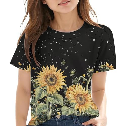 KIDSZJA Oberteile für Teenager-Mädchen von 4–5 Jahren, weich, atmungsaktiv, Sommerbluse, klassisch, niedlich, lange Tunika, Hemden, Baumwolle, Freizeitkleidung, Sonnenblumen-Druck, Rundhalsausschnitt KIDSZJA Oberteile für Teenager-Mädchen von 4–5 Jahren, weich, atmungsaktiv, Sommerbluse, klassisch, niedlich, lange Tunika, Hemden, Baumwolle, Freizeitkleidung, Sonnenblumen-Druck, Rundhalsausschnitt von KIDSZJA