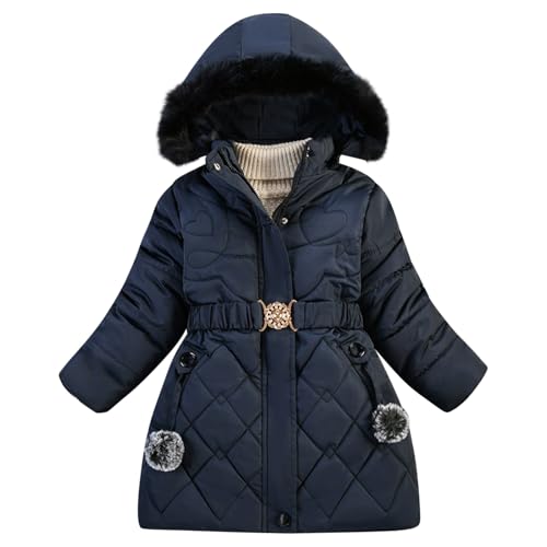 KIDSZJA Parka für Kleinkinder, Mädchen, Fleecefutter, Winter, warm, mit Kapuze, Pufferjacke mit Gürtel, Kunstfellkragen, langer Daunenmantel, Kinder-Oberbekleidung, Schneeanzüge, Sk-Schule von KIDSZJA