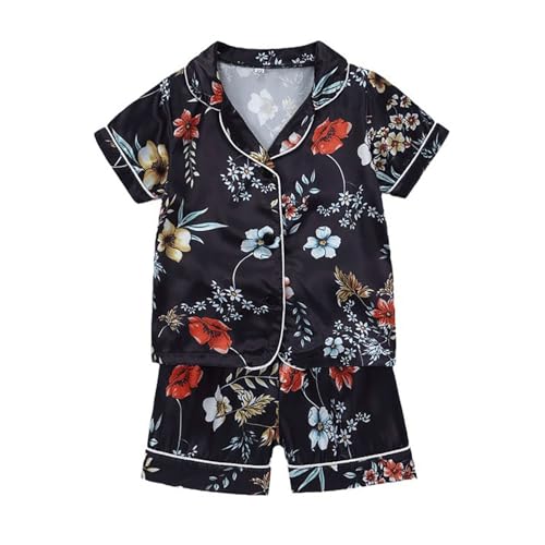 KIDSZJA Pyjama für Mädchen, Shorts, Kinder, zweiteilig, Loungewear, Button-Down-Shirts und Shorts mit weitem Bein, Satin-Schlafanzug, gestreift, einfarbig, Seide, Pyjama-Set, Lounge-Outfit KIDSZJA Pyjama für Mädchen, Shorts, Kinder, zweiteilig, Loungewear, Button-Down-Shirts und Shorts mit weitem Bein, Satin-Schlafanzug, gestreift, einfarbig, Seide, Pyjama-Set, Lounge-Outfit von KIDSZJA