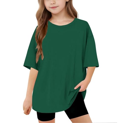KIDSZJA Shirts für Mädchen, Großbritannien, kurzärmelig, Schulanfang, Übergröße, gebogener Saum, Kleiderschrank, Essentials Kleidung für Teenager, Rundhalsausschnitt, einfarbige Bluse, Uk von KIDSZJA