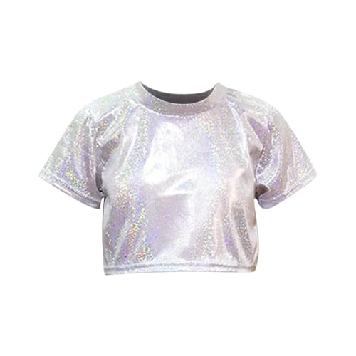 KIDSZJA T-Shirt für Kinder, Mädchen, Pailletten, Hip-Hop, Jazz-Tanz, Bio-Baumwolle, dehnbar, schimmernd, reflektierend, Teenagerkleidung, metallisch, glänzend, holografisches Top, Sportübung, passende KIDSZJA T-Shirt für Kinder, Mädchen, Pailletten, Hip-Hop, Jazz-Tanz, Bio-Baumwolle, dehnbar, schimmernd, reflektierend, Teenagerkleidung, metallisch, glänzend, holografisches Top, Sportübung, passende von KIDSZJA