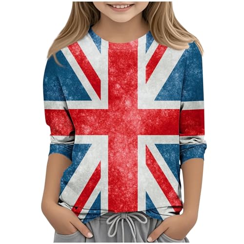 KIDSZJA T-Shirt für Kinder, Mädchen, Schule, Partys, Hochzeiten, 3/4-Ärmel, bequem und gemütlich, britische Flagge, Kleidung, Rundhalsausschnitt, Union Jack, Blusen, England, Fußball KIDSZJA T-Shirt für Kinder, Mädchen, Schule, Partys, Hochzeiten, 3/4-Ärmel, bequem und gemütlich, britische Flagge, Kleidung, Rundhalsausschnitt, Union Jack, Blusen, England, Fußball von KIDSZJA