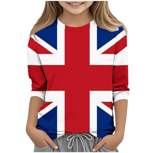 KIDSZJA T-Shirt für Teenager, Mädchen, britische Flagge, 3/4-Ärmel, Union Jack, Rundhalsausschnitt, Bluse, Sommer, niedlich, atmungsaktiv, Baumwolle, trendig, bequem, England, Fußball KIDSZJA T-Shirt für Teenager, Mädchen, britische Flagge, 3/4-Ärmel, Union Jack, Rundhalsausschnitt, Bluse, Sommer, niedlich, atmungsaktiv, Baumwolle, trendig, bequem, England, Fußball von KIDSZJA