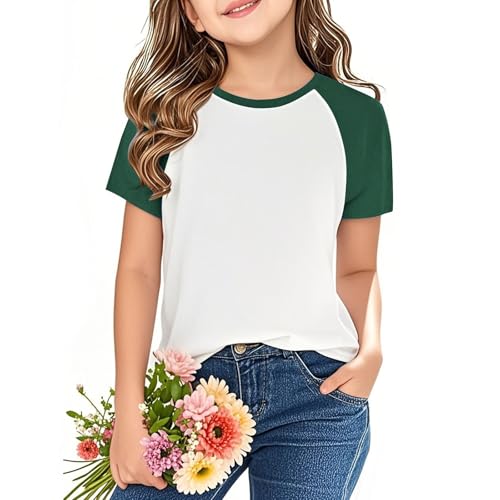 KIDSZJA T-Shirts für Mädchen, Baumwolle, Freizeitkleidung, weich, atmungsaktiv, Sommerbluse, UK-Stil, bequeme Farbblock-Kleidung für Teenager, kurzärmelig, Rundhalsausschnitt, Festivals und KIDSZJA T-Shirts für Mädchen, Baumwolle, Freizeitkleidung, weich, atmungsaktiv, Sommerbluse, UK-Stil, bequeme Farbblock-Kleidung für Teenager, kurzärmelig, Rundhalsausschnitt, Festivals und von KIDSZJA