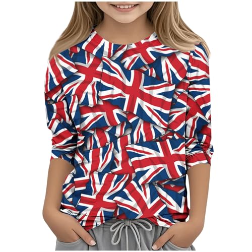 KIDSZJA T-Shirts für Mädchen, England, Fußball, Weltmeisterschaft, 3/4-Ärmel, Blusen, britische Flagge, Vorschule, legere Ausflüge, Kleidung, Rundhalsausschnitt, UV-Schutz, LSF 50+, Union Jack KIDSZJA T-Shirts für Mädchen, England, Fußball, Weltmeisterschaft, 3/4-Ärmel, Blusen, britische Flagge, Vorschule, legere Ausflüge, Kleidung, Rundhalsausschnitt, UV-Schutz, LSF 50+, Union Jack von KIDSZJA