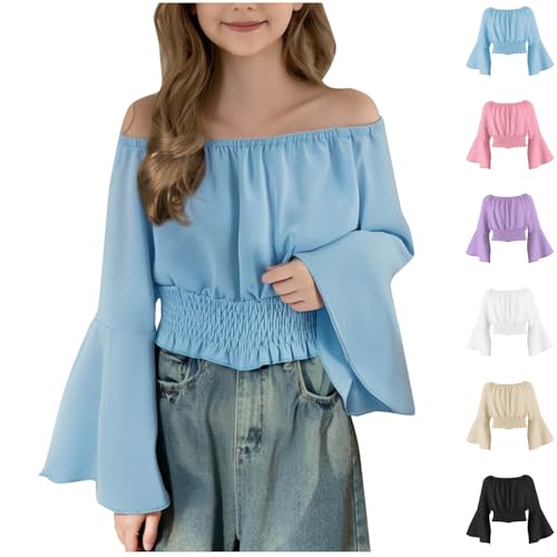 KIDSZJA Tops für Mädchen, Schuluniform, Unterziehkleidung, Abendaktivitäten, Abenteuer, T-Shirt, schulterfrei, bauchfrei, einfarbig, elastisch, Tunika, Kleidung, ausgestellte Ärmel, elegante Baumwolle KIDSZJA Tops für Mädchen, Schuluniform, Unterziehkleidung, Abendaktivitäten, Abenteuer, T-Shirt, schulterfrei, bauchfrei, einfarbig, elastisch, Tunika, Kleidung, ausgestellte Ärmel, elegante Baumwolle von KIDSZJA
