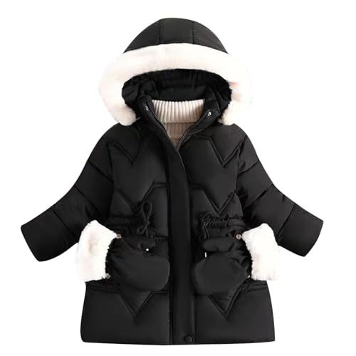 KIDSZJA Winterjacke für Kinder, Mädchen, gepolsterter Mantel mit Kunstfell-Kapuze, dicke Pufferjacke, Fleece-gefüttert, Trenchcoat, Ski- und Schneemäntel, Parka, Mäntel mit Plüschhandschuhen von KIDSZJA