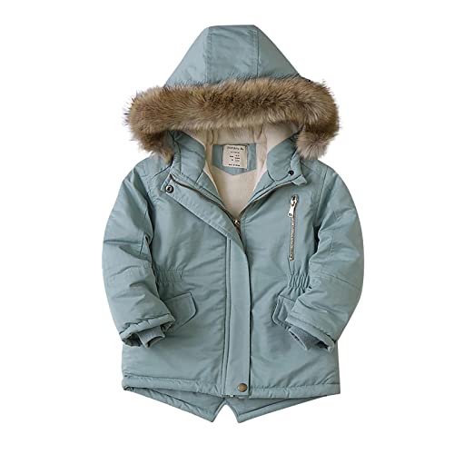 KIDSZJA Winterjacke für Kinder und Mädchen, mit Fleece gefüttert, gepolstert, langer Mantel mit Kunstfell-Kapuze, warmer Dowm-Mantel, dicker Übermantel, Schulkleidung, Outwear von KIDSZJA