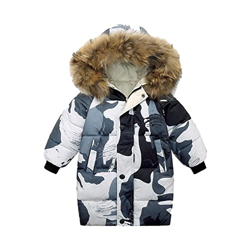 KIDSZJA Wintermantel für Kinder, Jungen, Mädchen, gepolstert, mit Kunstfellkragen, Daunenmantel, langer Schneeanzug, Schul-Outwear von KIDSZJA