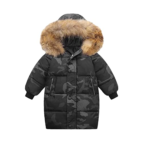KIDSZJA Wintermantel für Kinder, Jungen, Mädchen, gepolstert, mit Kunstfellkragen, Daunenmantel, langer Schneeanzug, Schul-Outwear von KIDSZJA
