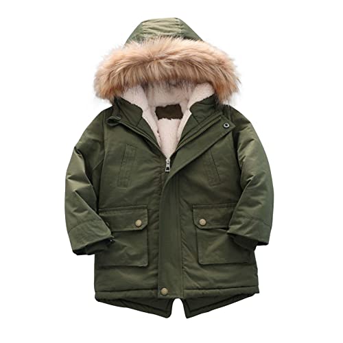 KIDSZJA Wintermantel für Kinder, Mädchen, mit Fleece gefüttert, warm, mittellang, Pufferjacke mit Kunstfell-Kapuze, dicke Baumwoll-Daunenmäntel, Oberbekleidung, lange Übermäntel, Schule von KIDSZJA