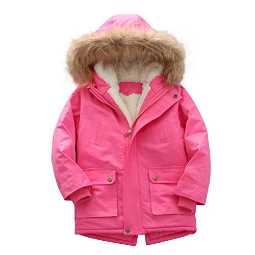 KIDSZJA Wintermantel für Kinder, Mädchen, mit Fleece gefüttert, warm, mittellang, Pufferjacke mit Kunstfell-Kapuze, dicke Baumwoll-Daunenmäntel, Oberbekleidung, lange Übermäntel, Schule von KIDSZJA