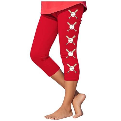 KIDSZJA Yogahose für Mädchen, Baseball-Grafik, hohe Taille, kurze Hose, athletische Outfits, nahtlose Capri-Leggings, lässiger Komfort, dehnbare Trainingshose, Sommer, Tanzen und Gymnastik von KIDSZJA