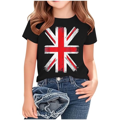 Kinder-Shirt, Mädchen, britische Flagge, Rundhalsausschnitt, Blusen für Großbritannien, England, Fußball, Weltmeisterschaft, Union Jack-Kleidung, kurzärmelig, leicht, bequem, Oberteil, Konzert-Outfit Kinder-Shirt, Mädchen, britische Flagge, Rundhalsausschnitt, Blusen für Großbritannien, England, Fußball, Weltmeisterschaft, Union Jack-Kleidung, kurzärmelig, leicht, bequem, Oberteil, Konzert-Outfit von KIDSZJA
