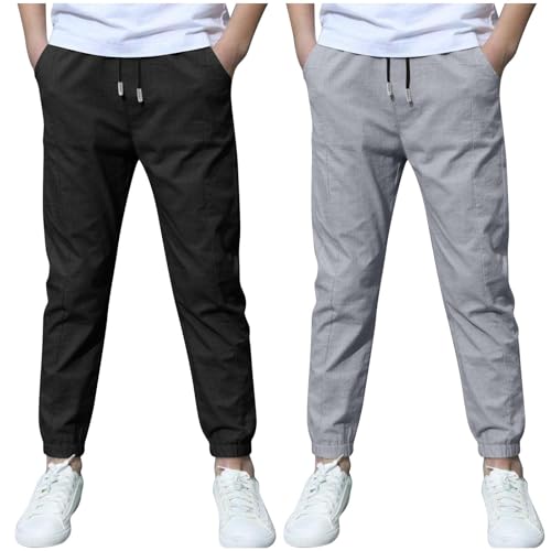Today'S Lightning Deals Jogginghose für Jungen, Baumwolle, Leinen, Kordelzug, hohe Taille, Bündchen an den Knöcheln, weiche Jersey-Hose, zum Spielen, Komfort, Sommer, Schuluniformen, 2 Stück Today'S Lightning Deals Jogginghose für Jungen, Baumwolle, Leinen, Kordelzug, hohe Taille, Bündchen an den Knöcheln, weiche Jersey-Hose, zum Spielen, Komfort, Sommer, Schuluniformen, 2 Stück von KIDSZJA