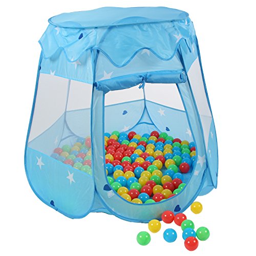 KIDUKU® Kinderspielzelt + 100 Bälle + Tasche Spielhaus Bällebad Schloss für drinnen und draußen (Blau) von KIDUKU