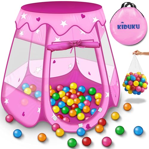 KIDUKU® Kinderspielzelt + 100 Bälle + Tasche Spielhaus Bällebad Schloss für drinnen und draußen (Pink) von KIDUKU