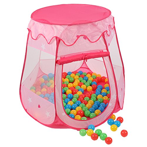 KIDUKU® Kinderspielzelt + 100 Bälle + Tasche Spielhaus Bällebad Schloss für drinnen und draußen (Pink) von KIDUKU