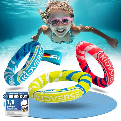 KIDVERSE Tauchringe für Kinder ab 3 Jahren - Tauchring Wasserspielzeug Kinder - Neopren Tauchringe mit Sandfüllung - Sicheres Tauchspielzeug - Buntes Schwimmbad Spielzeug zum Tauchen Lernen von KIDVERSE