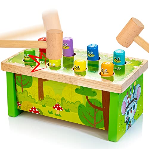 KIDWILL Klopfbank Hammerspiel für Kinder ab 1 2 3 Jahre, Montessori Spielzeug Lernspielzeug mit 2 Hämmern, Gutes Geschenk für Baby Kleinkinder von KIDWILL