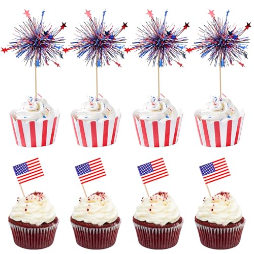 Cupcake-Topper mit amerikanischer Flagge, 4. Juli, Folien-Feuerwerk, Cupcake-Topper, Lametta, Getränke, Kuchendekoration, Picks, Unabhängigkeitstag, Dekoration, Zubehör, Gastgeschenk, 100 Stück Cupcake-Topper mit amerikanischer Flagge, 4. Juli, Folien-Feuerwerk, Cupcake-Topper, Lametta, Getränke, Kuchendekoration, Picks, Unabhängigkeitstag, Dekoration, Zubehör, Gastgeschenk, 100 Stück von KIGEAPUEL