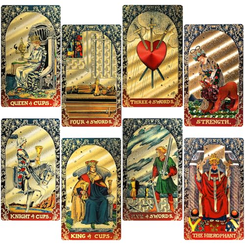 KIINO Tarot-Deck mit Goldfolie, 78 Stück, mit Geschenkbox, originelles Design, Rider Waite Tarotkarten mit Leitfaden (evtl. nicht in deutscher Sprache), PVC-Tarotkarten für Anfänger, langlebig, von KIINO