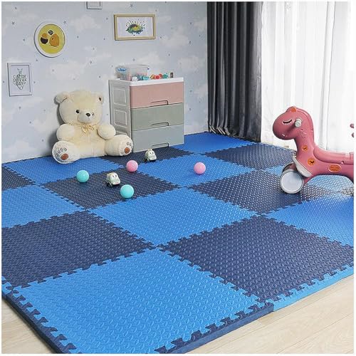 Schaumstoff-Bodenfliesen, quadratisch, ineinandergreifend, 30 cm/60 cm, DIY-Puzzle-Spielmatte, 10 Stück (Marineblau + Blau, 30,5 x 30,5 cm) von KIJyfgTR